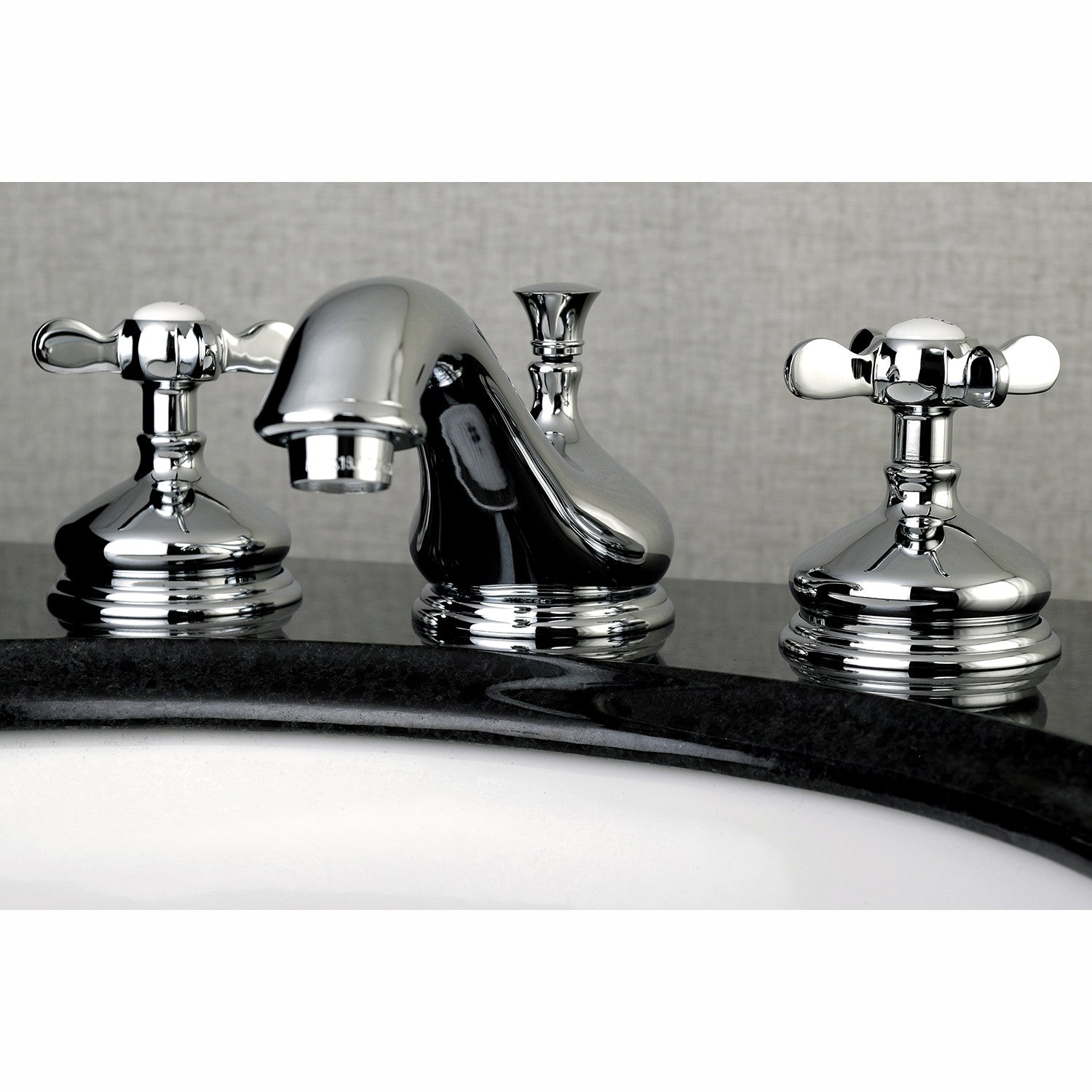 Kingston Heirloom KS1161BEX - Essex Two-Handle 3-Hole Deck Mount Widespread Bathroom Faucet with Brass Pop-Up, Polished Chrome — thumbnail 2